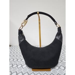 Authentic Gucci Vintage Leather-Trimmed Denim Hobo Bag Black